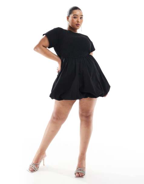 Renée Studio Plus – Exklusives, kurzärmliges, gesmoktes Popeline-Minikleid in Schwarz mit Ballonsaum - view 1