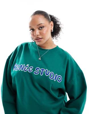 Renée Studio Plus - Exklusives Oversize-Sweatshirt in Grün mit Logo-Motiv, Kombiteil