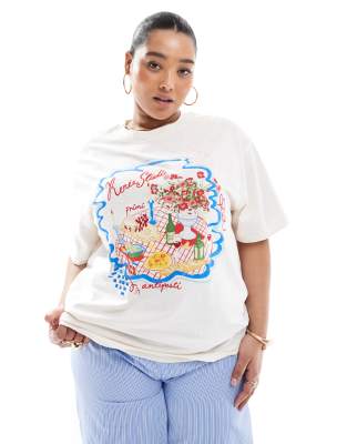 Renée Studio Plus - Exklusives T-Shirt in Weiß mit Logo und Picknick-Print
