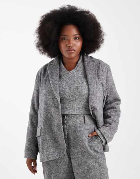 Renee Studio Plus – Grå, figursydd, borstad kavaj i oversize och yllelook, del av set, exklusivt hos ASOS - view 1