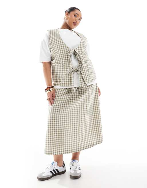 Renée Studio Plus - Grøn maxinederdel med smocksyninger i taljen og gingham-tern - Del af sæt - Kun hos ASOS  