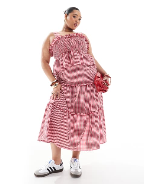 Renee Studio Plus - Rød- og gingham-ternet maxinederdel med sløjfedetalje og kirsebærudsmykning - Del af sæt - Kun hos ASOS - view 1