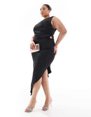 Renée Studio Plus - Robe mi-longue à découpe avec anneau et ourlet asymétrique - Noir - Exclusivité