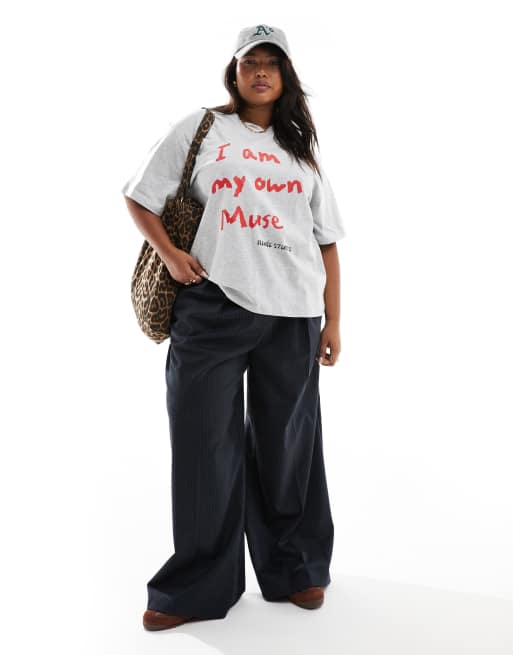  Renee Studio Plus x Holly Wynne exclusive I am my own Muse slogan t-shirt in gray  , 5 of 5