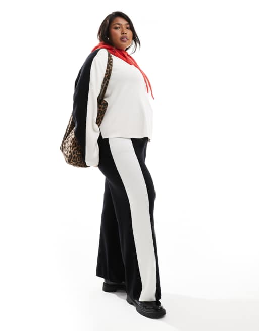  Renee Studio Plus x Holly Wynne exclusive knit contrast side stripe wide leg pants in black and cream - part of a set  