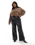 [Renee Studio] Renee Studio Plus x Holly Wynne exclusive leather look wide leg pants in black 24 BLACK