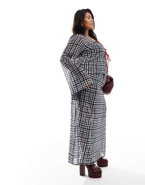 Renee Studio Plus x Holly Wynne exclusive maxi skirt in grey check (part of a set) - view 1