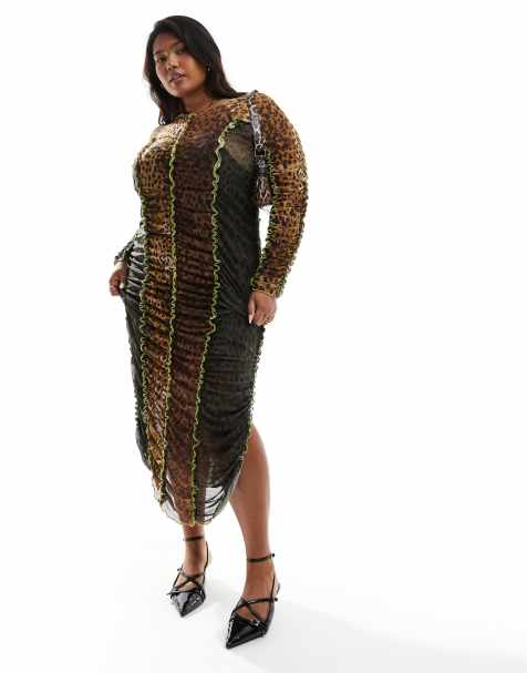 Renee Studio Plus x Holly Wynne exclusive mesh high neck midi dress in leopard print   - view 1