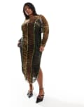 [Renee Studio] Renee Studio Plus x Holly Wynne exclusive mesh high neck midi dress in leopard print-Multi 16 LEOPARD