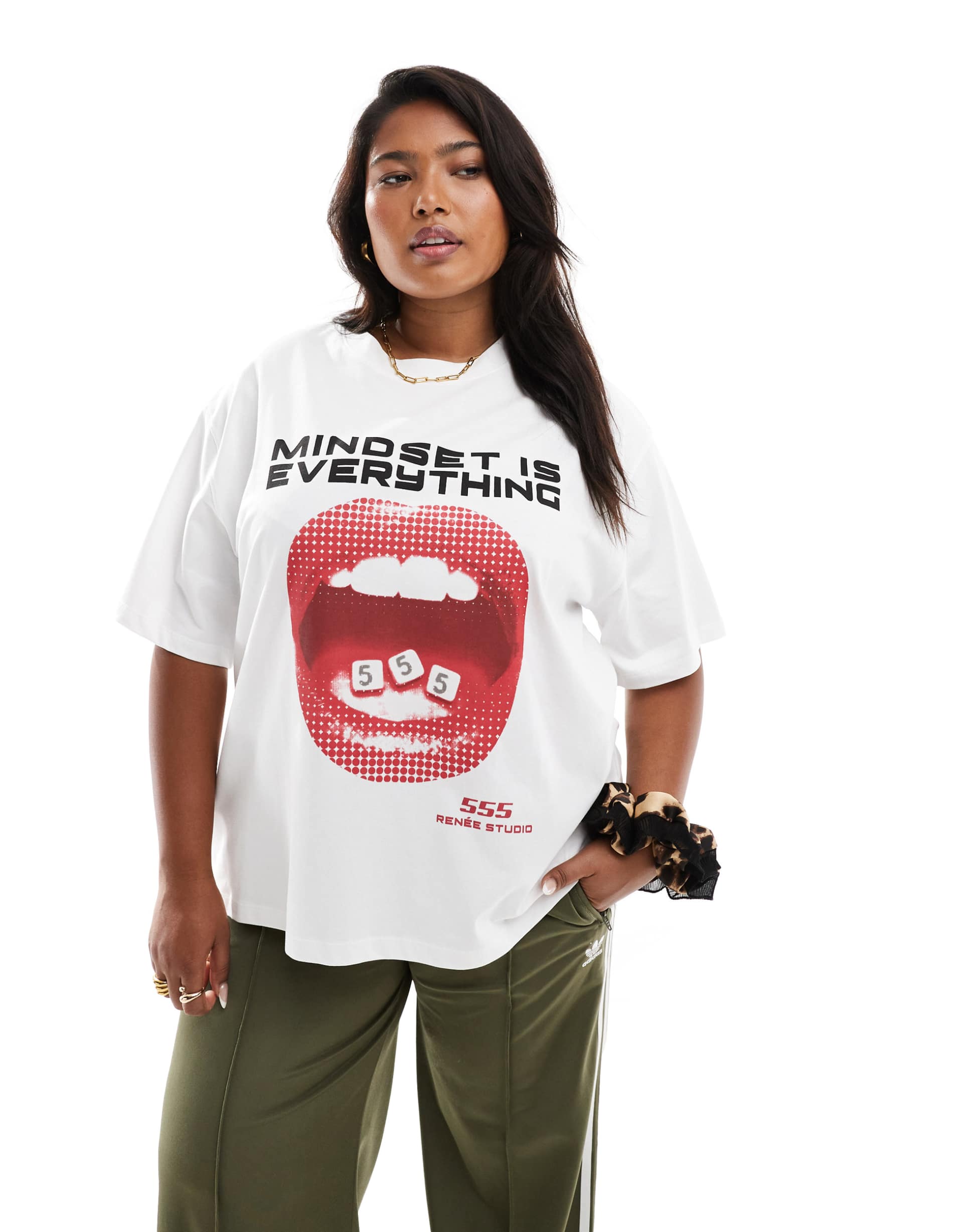 renee studio plus x holly wynne exclusive mindset is everything mouth motif t-shirt in white