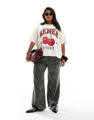 Renee Studio Plus x Holly Wynne - Exklusive Hose mit weitem Bein und Leopardenmuster-Bunt