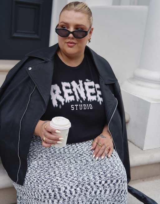  Renée Studio Plus x Holly Wynne - Sort og oversized T-shirt med broderet logo i pufstil - Kun hos ASOS  , 4 af 5