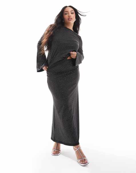 Renee Studio Plus x Michelle Nayla exclusive all over hotfix maxi skirt co-ord in black - view 1