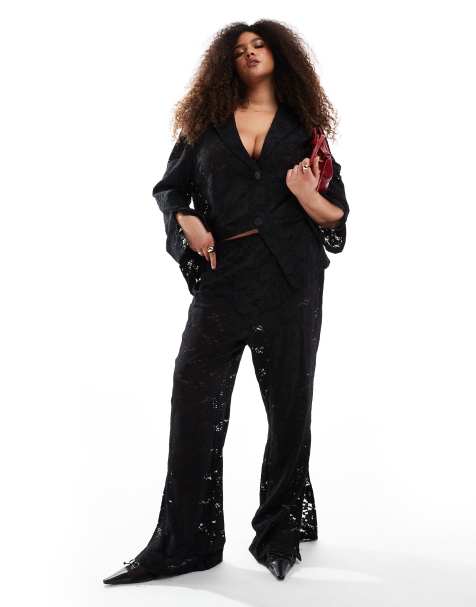  Renee Studio Plus x Michelle Nayla exclusive leg split lace trousers co-ord in black  