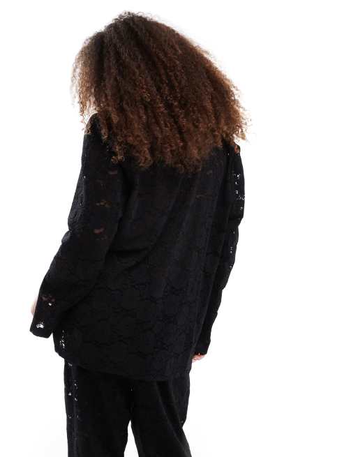  Renee Studio Plus x Michelle Nayla exclusive oversized lace blazer in black (part of a set)  , 4 of 4