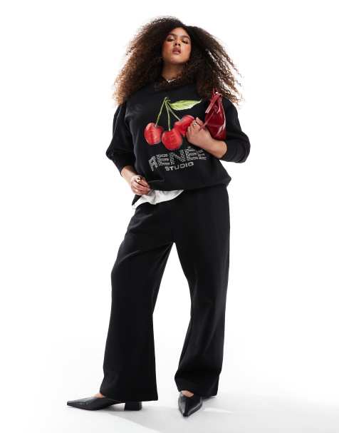 Renee Studio Plus x Michelle Nayla – Exklusive Jogginghose in Schwarz mit weitem Bein und Kontrastband, Kombiteil - view 1