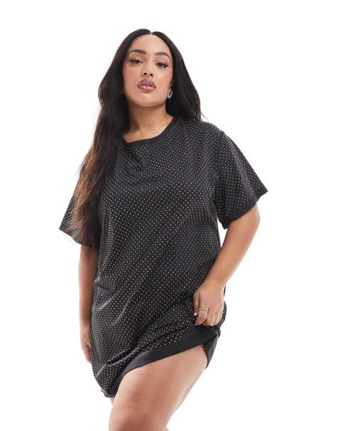 Renee Studio Plus x Michelle Nayla – Exklusives Mini-T-Shirtkleid in Schwarz mit All-over-Strassbesatz und Rückseite mit Bindeband - view 1