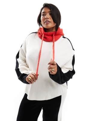 Renee Studio X Holly Wynne Exclusive Ribbed Roll Neck Contrast Stripe Sweater In Cream And Black - Part Of A Set- In Multi