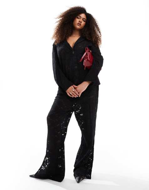 Renee Studio x Michelle Nayla exclusive oversized lace blazer and trousers co-ord in black - view 1