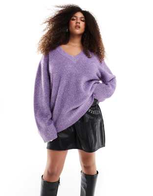 x Michelle Nayla exclusive tinsel v neck wide sleeve sweater in purple