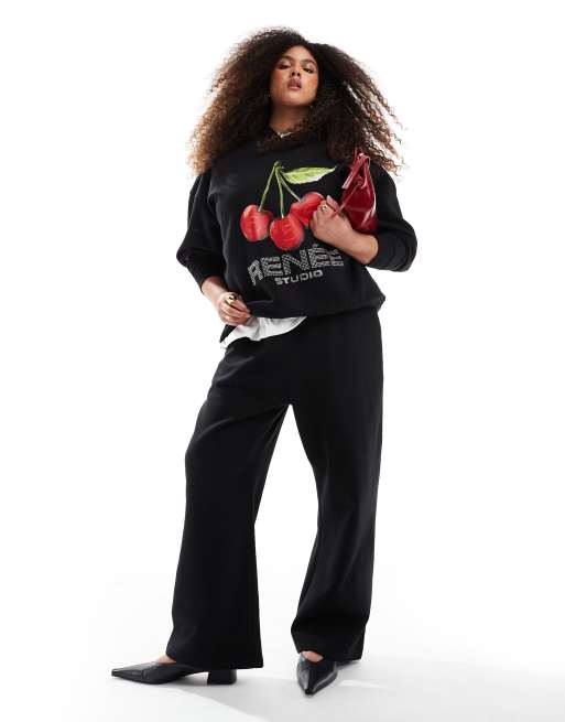  Renee Studio x Michelle Nayla - Plus - Exclusives - Joggingbroek met wijde pijpen en contrasterende striksluiting in zwart, deel van co-ord set  