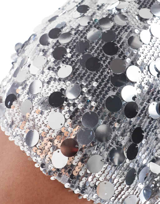  Renee Studio x Michelle Nayla - Plus - Exclusives - Minirok met grote lovertjes in zilver  , 3 van 5