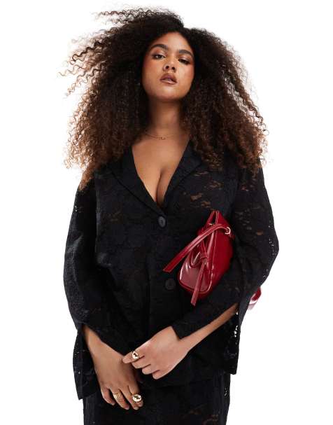 Renee Studio x Michelle Nayla – Plusstorlek – Svart kavaj i oversize och spets, del av set, exklusivt hos ASOS - view 1
