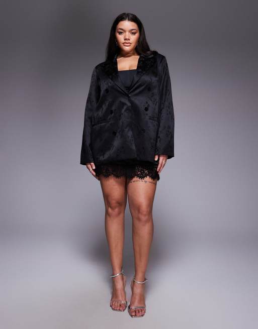 Renée Studio – Zweireihiger Blazer aus geblümtem Satin-Jacquard in Schwarz, Kombiteil, 2 von 4