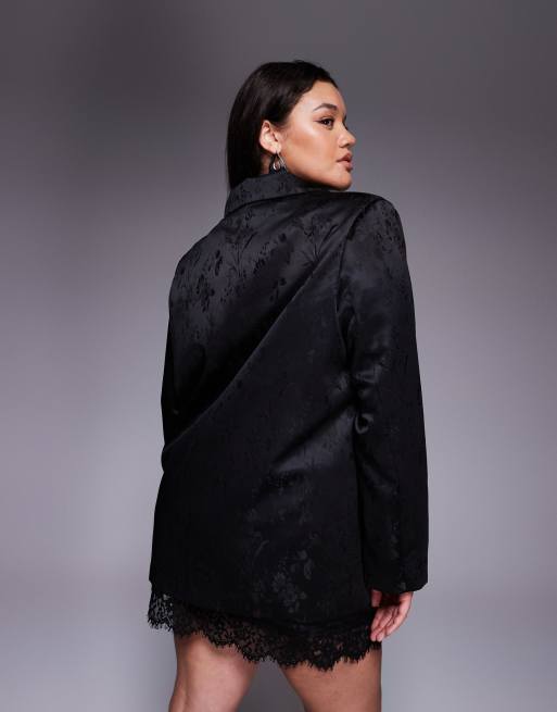 Renée Studio – Zweireihiger Blazer aus geblümtem Satin-Jacquard in Schwarz, Kombiteil, 4 von 4