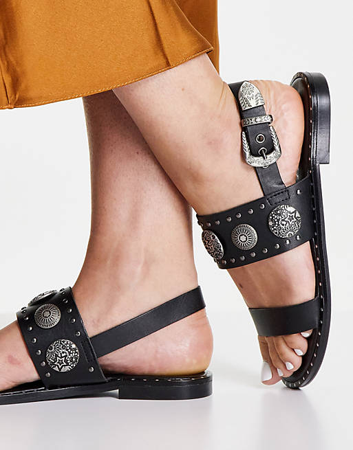 Replay 2 strap sandals with coin details in black