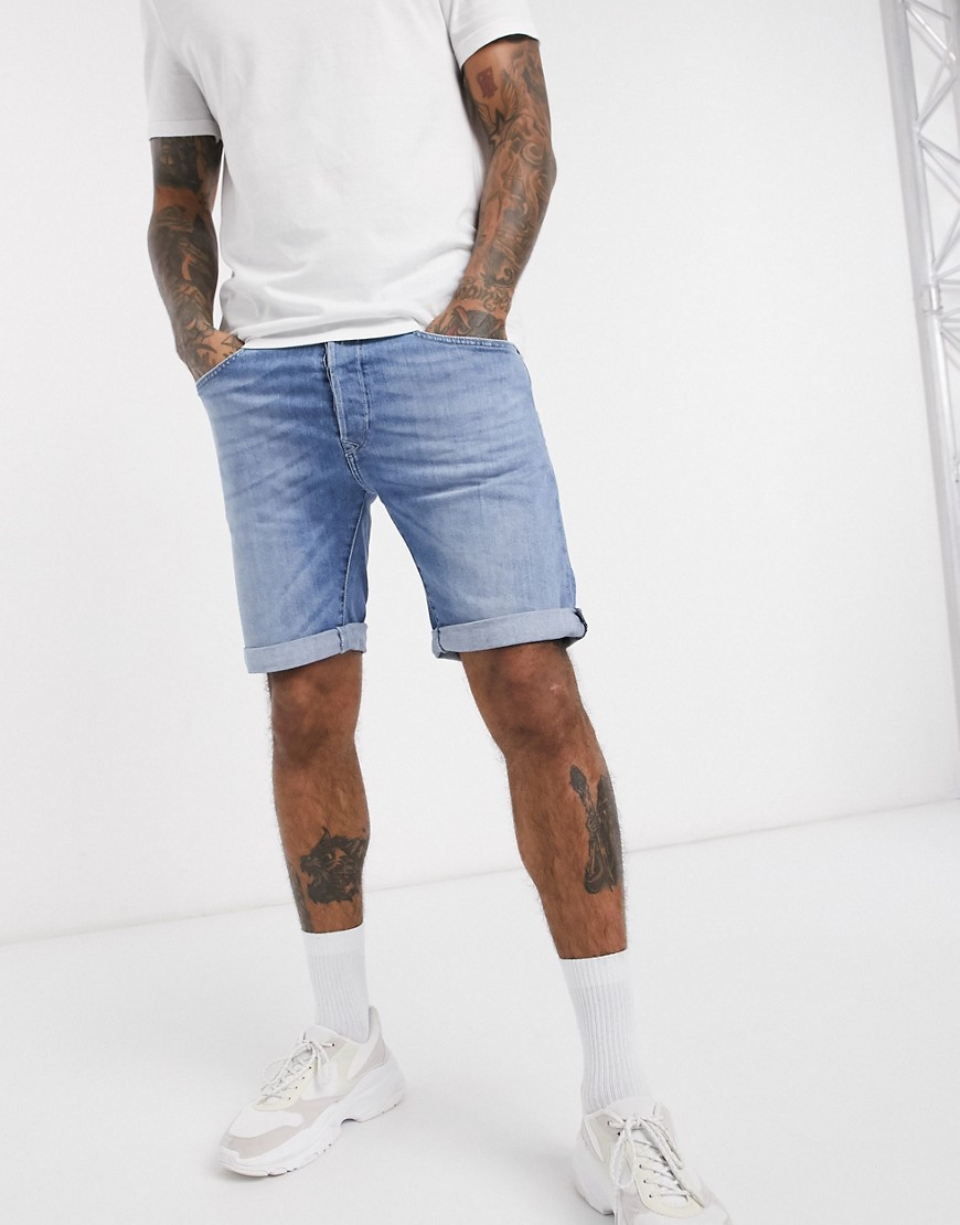 Replay – Anbass – Ljusblå jeansshorts med smal passform