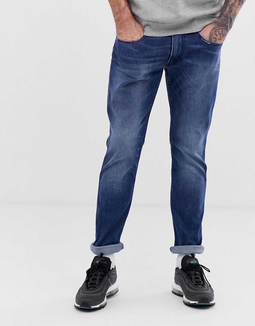 Replay – Anbass – Mellanblå slim jeans med stretch