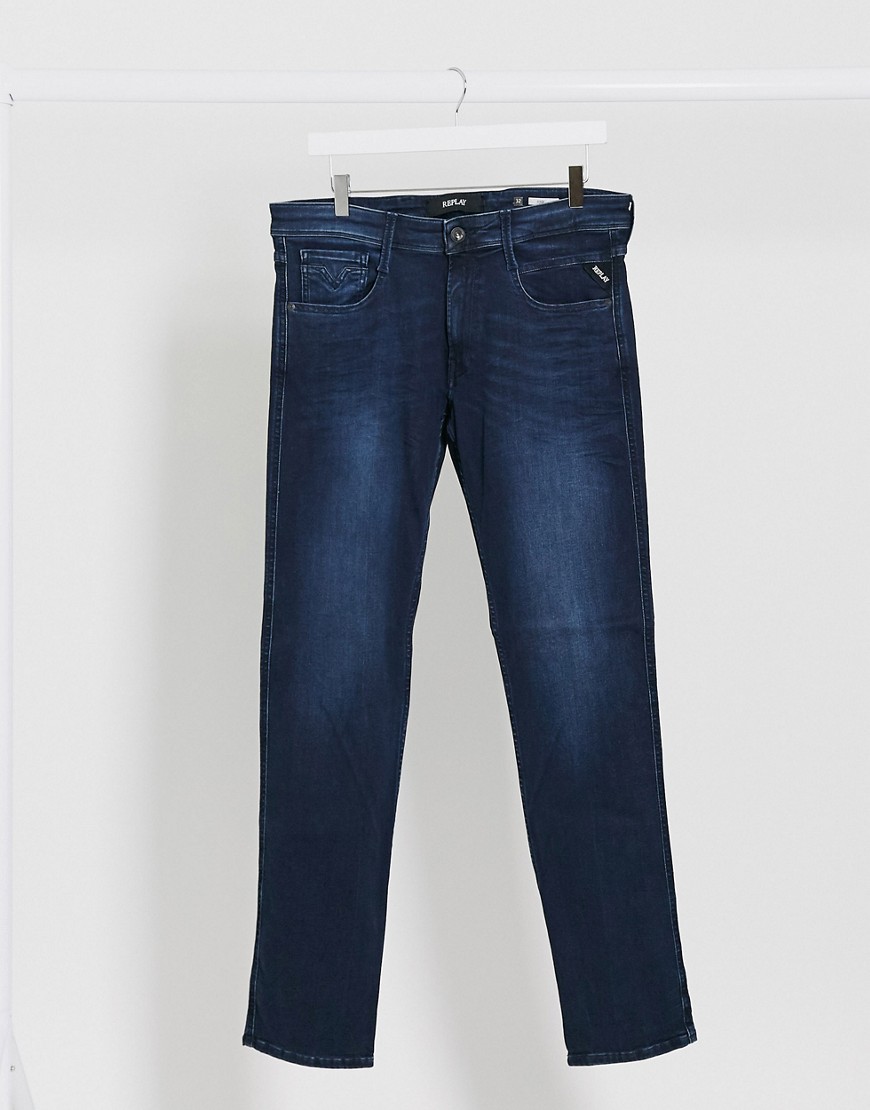 Replay – Anbass – Mörkt indigoblå slim jeans