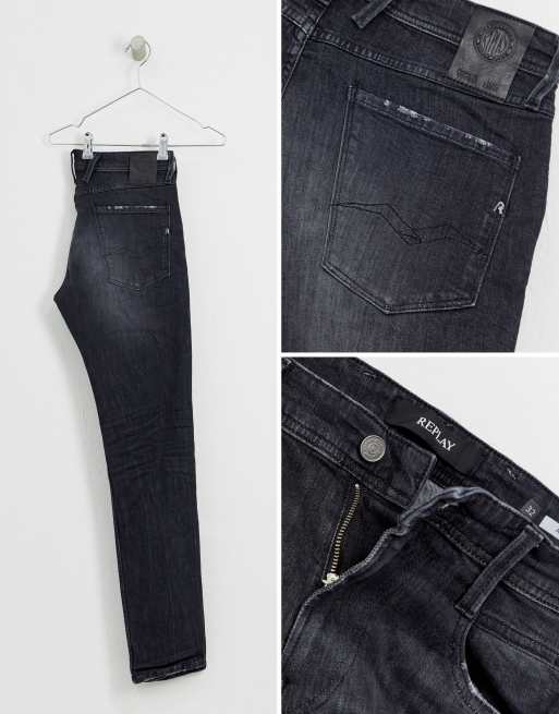 Replay – Anbass – Schmale Stretch-Jeans in verwaschenem Schwarz, 3 von 4