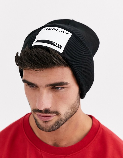 Replay beanie with contrast logo print