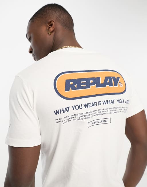 Replay – Biały T-shirt z nadrukiem