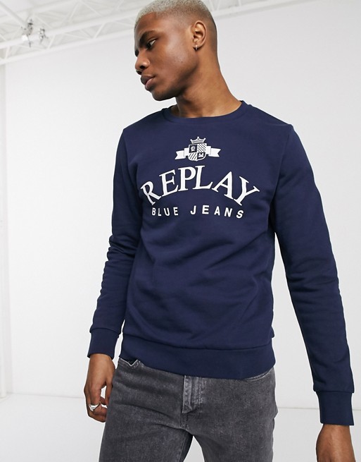 Replay blue jeans logo sweat in navy