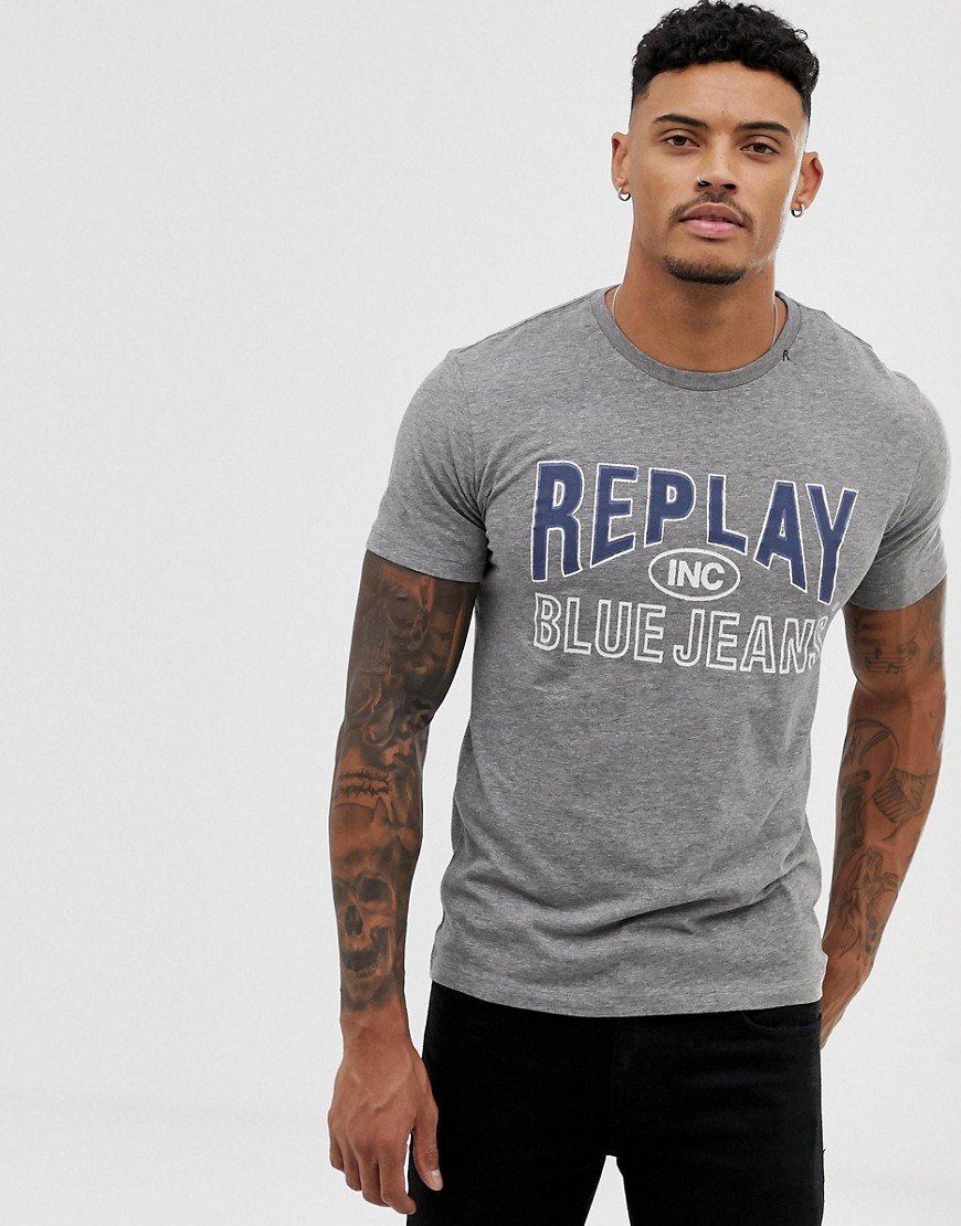 Replay Blue Jeans - T-shirt grigia stampata-Grigio