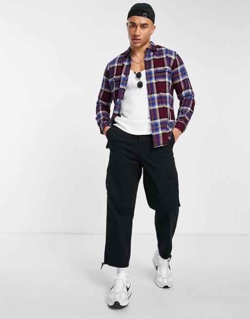 Replay burgundy check long sleeve shirt | ASOS