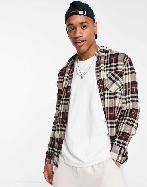 Replay - Camicia a maniche lunghe marrone a quadri