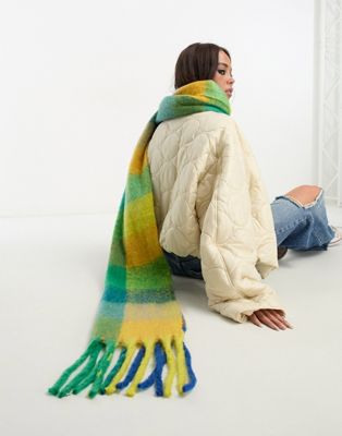 Replay check scarf in blue/green