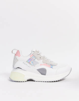 pink and white chunky trainers