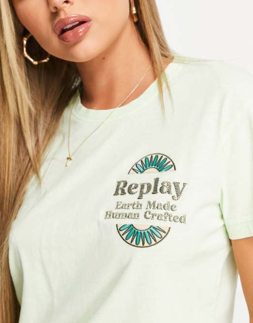 Replay circle logo T shirt in amazonian green part of a set