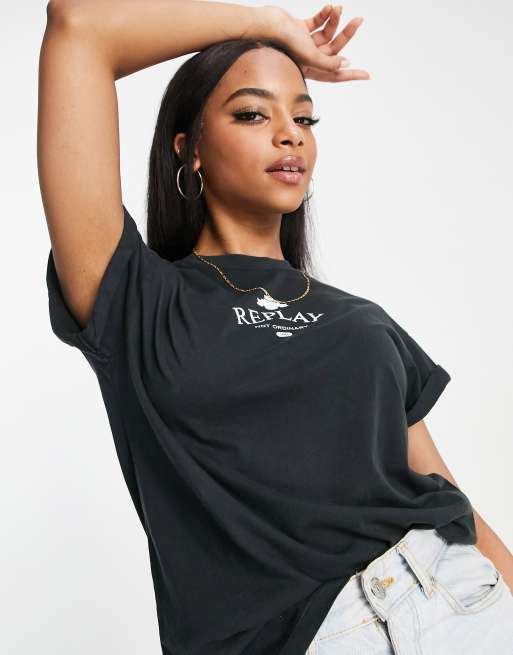 Replay classic t-shirt in black | ASOS