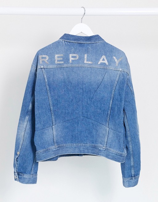 Replay cropped jacket in light blue