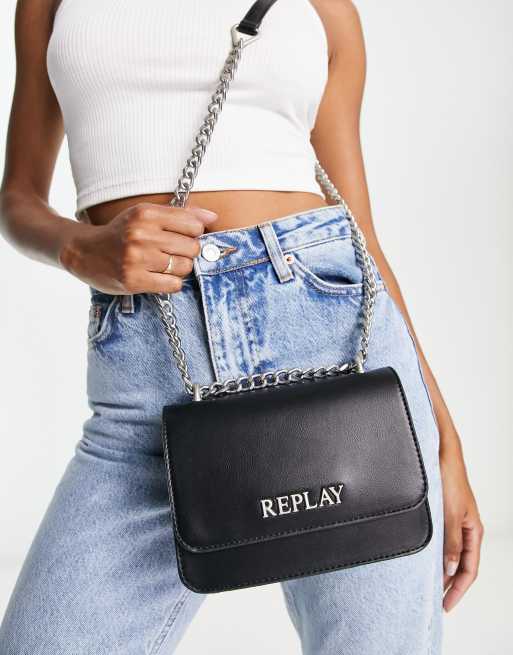 Replay crossbody bag with chain strap in black | ASOS