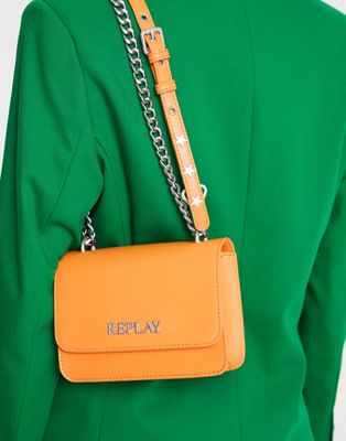 Replay crossbody bag with chain strap in orange