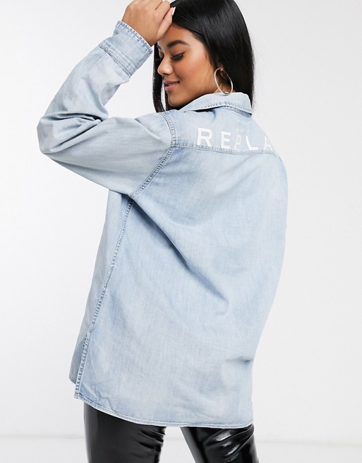 Replay denim shirt with logo print on the back