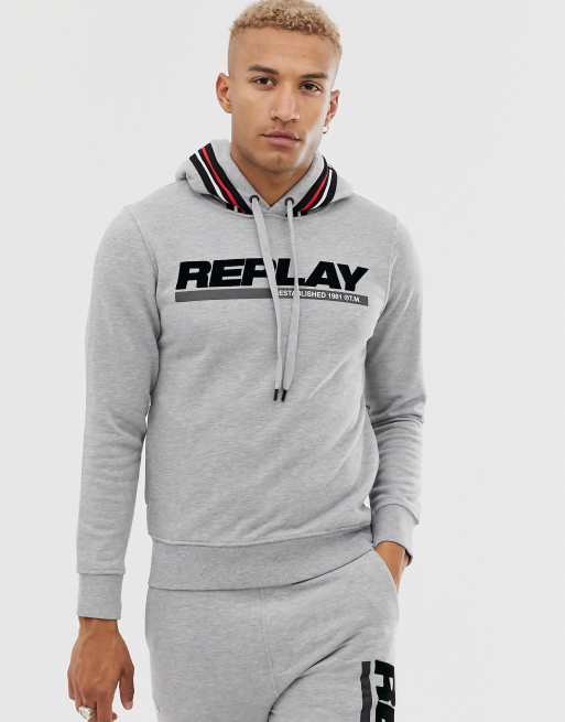 Replay - Tuta sportiva con logo floccato grigio mélange chiaro, 2 di 3