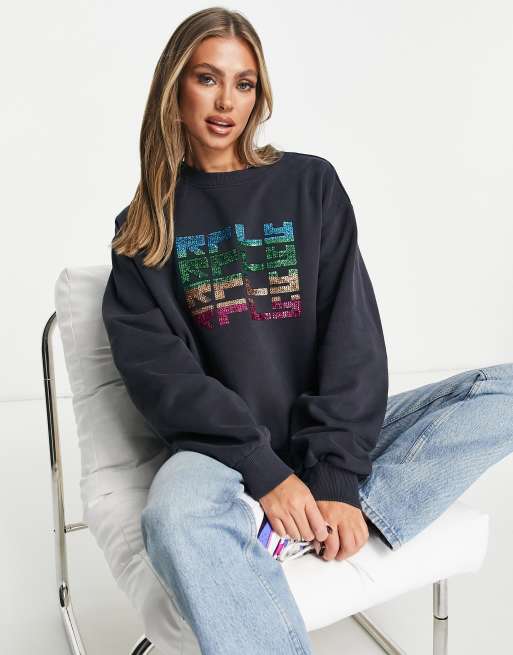  Replay - Felpa nera con logo multicolore